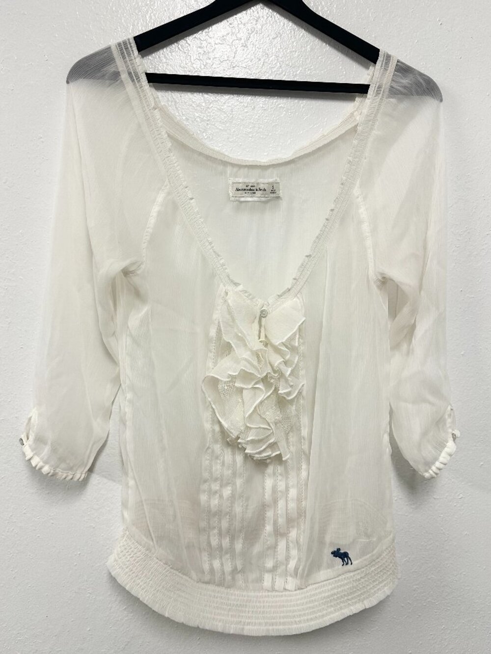 Y2K Vintage Abercrombie And Fitch Sheer Ruffled Blouse Size Small